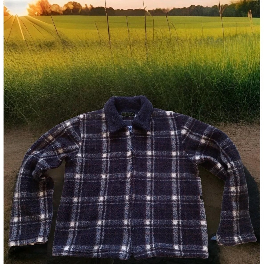 High Sierra Fleece Jacket Boys Small Navy Blue Excellent Plaid Zip Up Outerwear